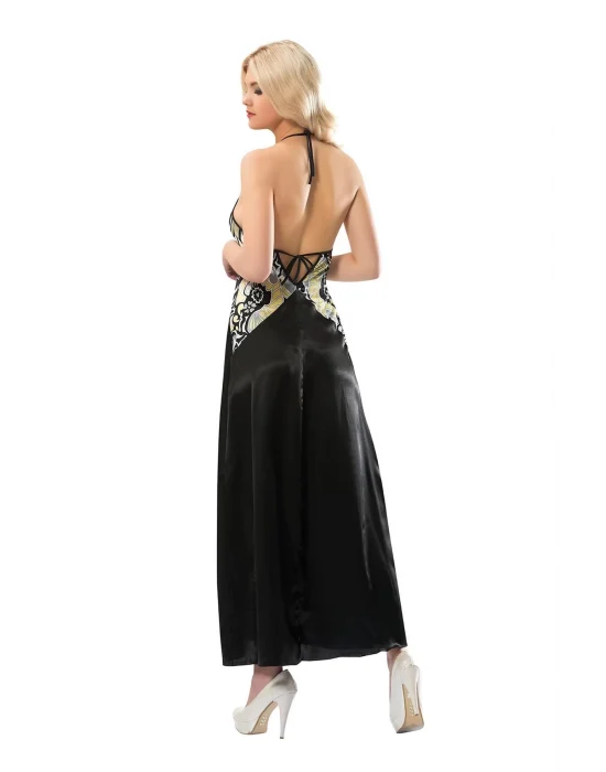 Siyah Dantelli Saten Gecelik - 086