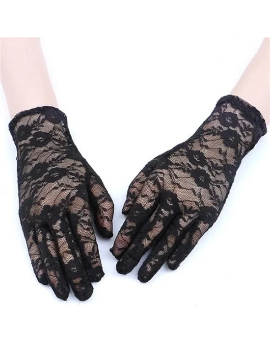 Siyah Renk Bilek Boyu Dantel Eldiven Yetişkin Boy