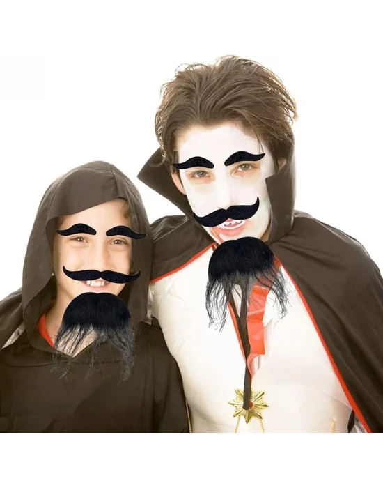 Siyah Renk Kendinden Yapışkanlı Takma Sakal Bıyık Ve Kaş Seti