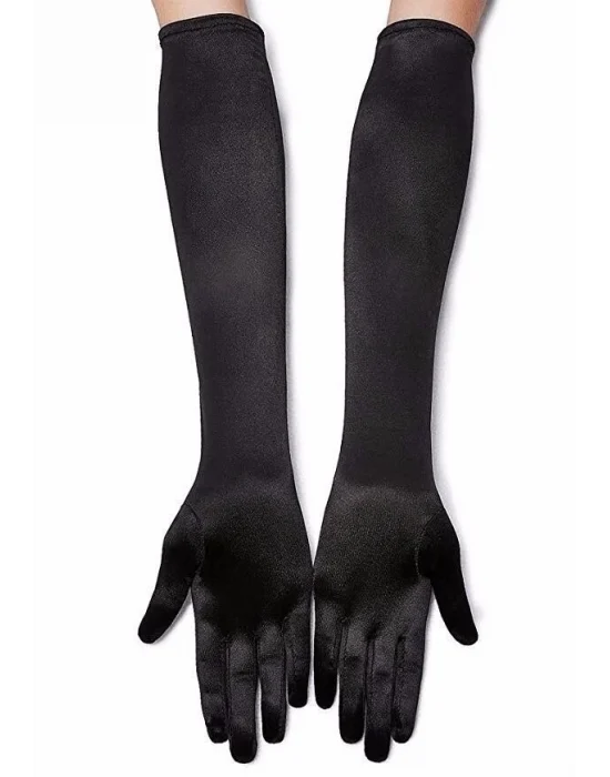 Siyah Renk Likralı Dirseğe Kadar Uzun Kumaş Eldiven 40 Cm