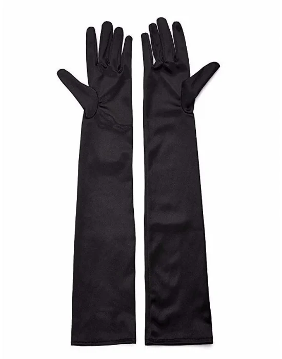 Siyah Renk Likralı Dirseğe Kadar Uzun Kumaş Eldiven 40 Cm