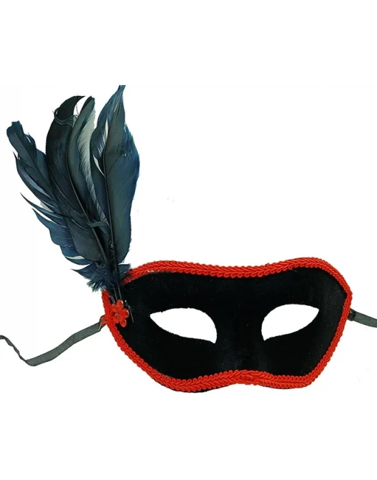Siyah Renk Yandan Tüylü Siyah Süet Kaplama Parti Balo Maskesi 21x20 Cm