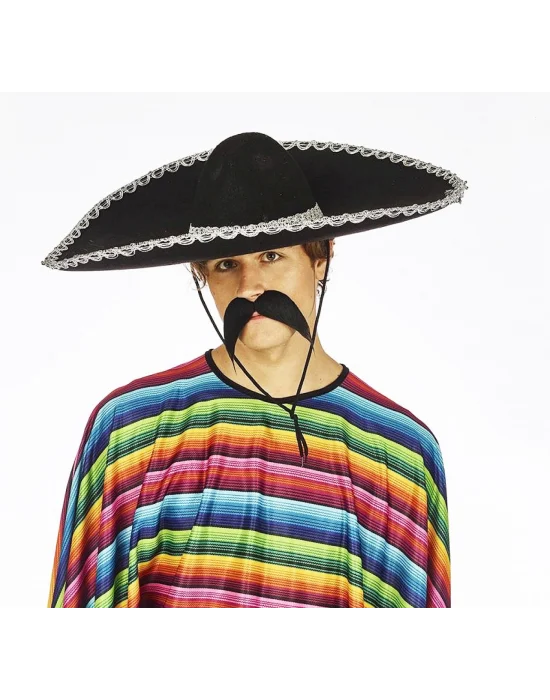 Sombrero Meksika Şapkası Mariachi Gümüş Şeritli Yetişkin Boy