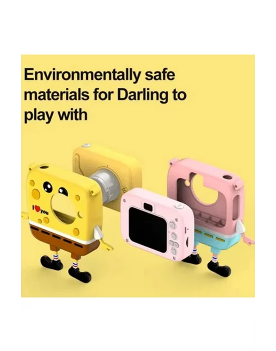 Sünger Bob Tasarımlı Yeni Nesil Çocuk Dijital Mini Fotoğraf Makinesi Çift Kamera