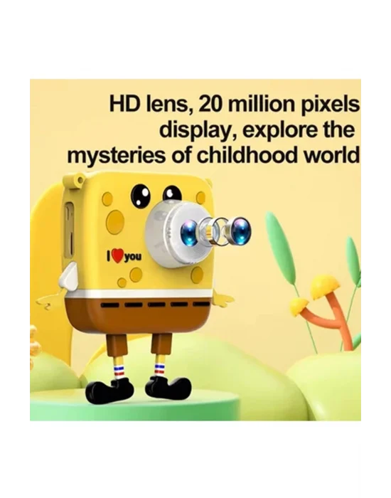 Sünger Bob Tasarımlı Yeni Nesil Çocuk Dijital Mini Fotoğraf Makinesi Çift Kamera