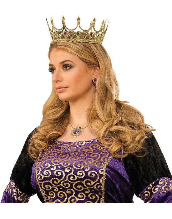 Taşlı Rönesans Kostümlü Kraliyet Ortaçağ Altın Kraliçe Prenses Tacı