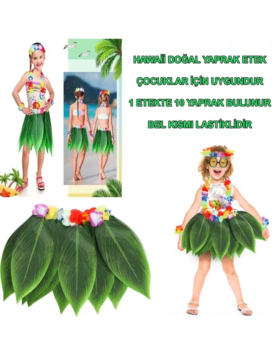 Tropikal Esintili Hawaii Yapraklı Parti Eteği Çocuk Boy