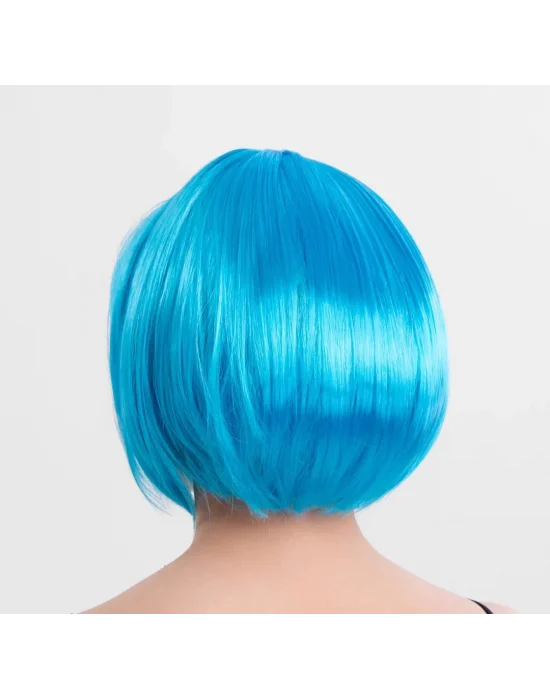 Turkuaz Açık Mavi Renk Düz Kesim Kısa Küt Parti Peruğu