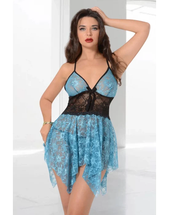 Turkuaz Dantel Gecelik - 663