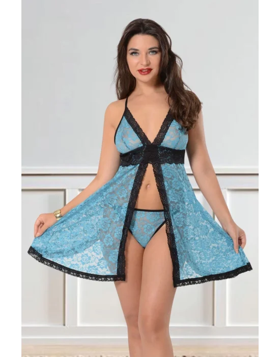 Turkuaz Dantel Gecelik - 664