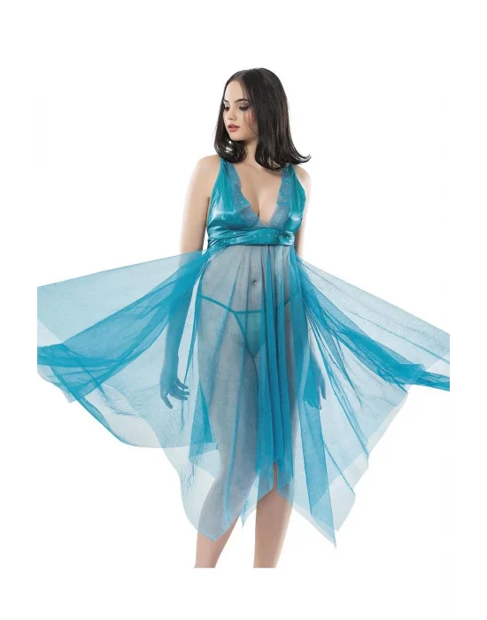 Turkuaz Tül Gecelik - 637b