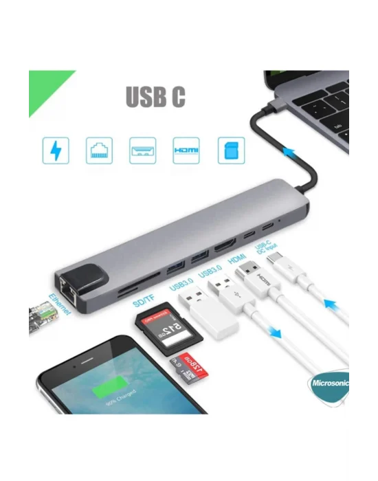 Type-c To Hdtv Multifunction Adapter 8 Port Kablo
