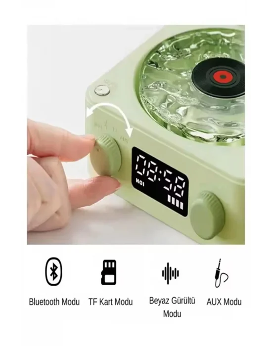 Waves Nostalji Plak Görünümlü Bluetooth Hoparlör 3d Ses Dalgası Retro Müzik Plak Yeşil