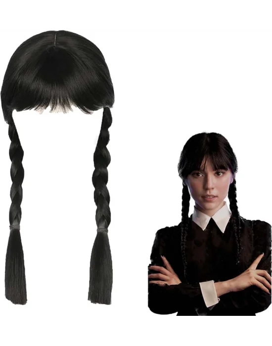 Wednesday Siyah Örgülü Peruk