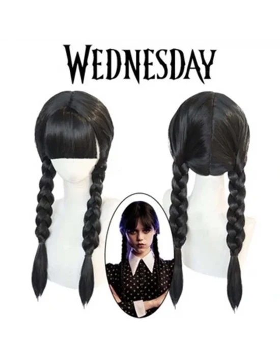 Wednesday Siyah Örgülü Peruk