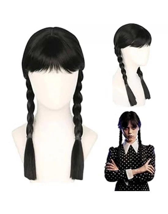Wednesday Siyah Örgülü Peruk