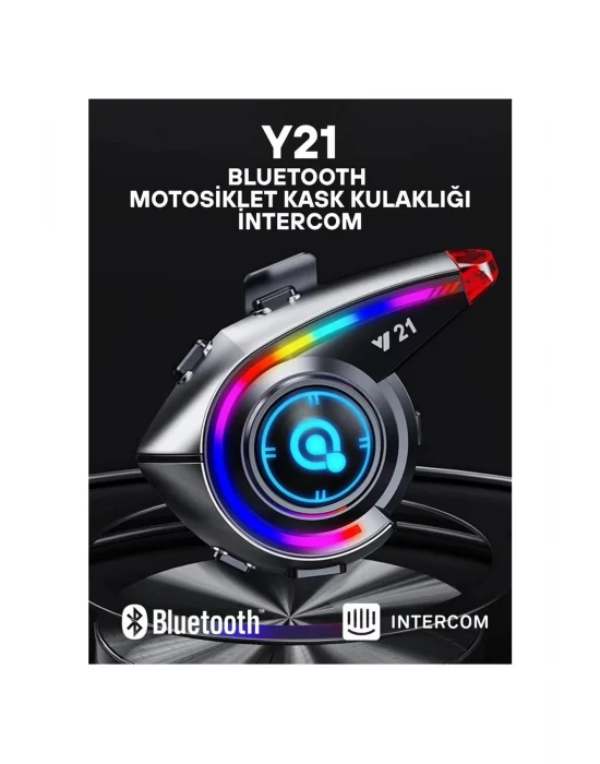 Y21 Rgb Işık Efektli Intercom Bluetooth Motosiklet Kask Kulaklığı Intercom Kulaklık