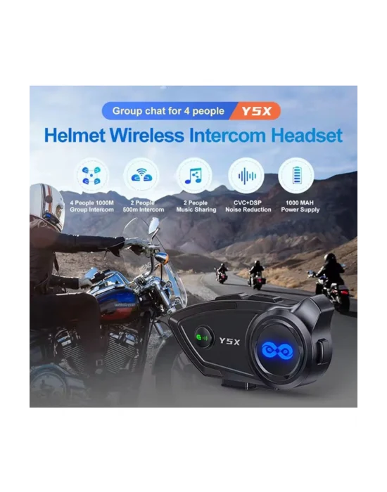 Y5x Rgb Işıklı Intercom 5 Kişi Bağlantılı 1000mah Motosiklet Bluetooth Kulaklık Seti