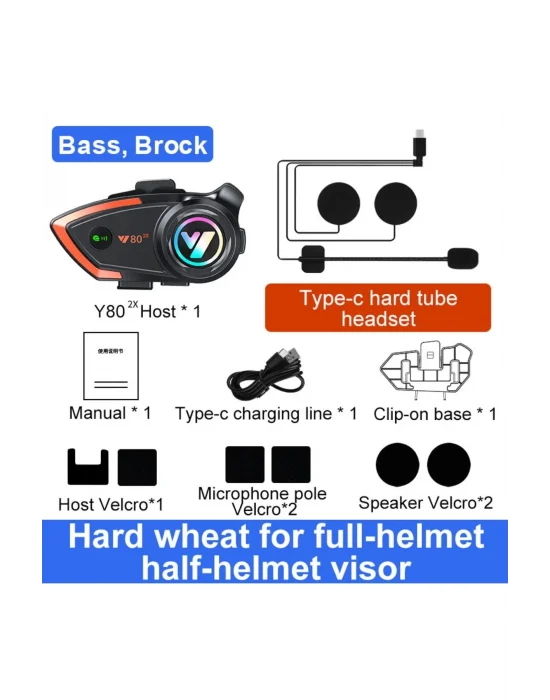 Yeni Model Y80-2x Motosiklet İntercom 2 Kişilik Bağlantı Rgb Işıklı Bluetooth Kulaklık Seti