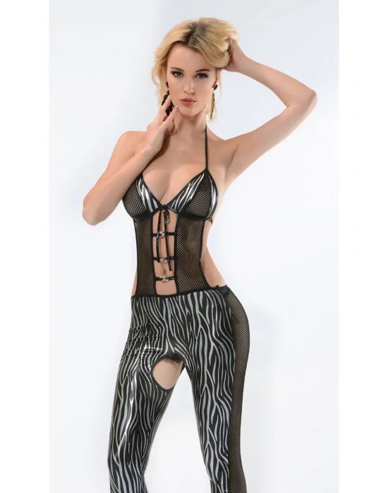 Zebra Desenli Lame Vücut Çorabı-490