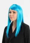 Açık Mavi Renk Uzun Düz Parti Peruğu