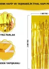 Altın Gold Renk Ekstra Metalize Parlak Saçaklı Arka Fon Perde İthal A Kalite 1x2 Metre