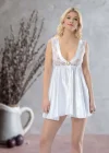 Beyaz Dantelli Saten Gecelik - M-395