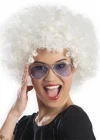 Beyaz Renk Kıvırcık Afro Bonus Peruk