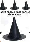 Halloween Siyah Renk Parlak Dralon Cadı Şapkası Yetişkin Ve Çocuk Uyumlu 6 Adet
