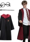Harry Potter Gryffindor Kapişonlu Çocuk Kostüm + Asa + Gözlük Seti 9-10 Yaş