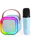 Karaoke Kablosuz Hoparlör Mikrofonlu Rgb Işıklı Bluetooth Speaker Tf Kart/usb Mavi