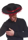Kırmızı Ponponlu Siyah Renk Yetişkin İspanyol Şapkası