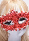 Kırmızı Renk Gözler Kristal Taşlı Dantelli Parti Maskesi 11x17 Cm