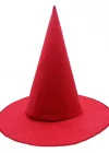 Kırmızı Renk Keçe Cadı Şapkası Yetişkin Çocuk Uyumlu 35x38 Cm