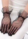 Kısa Boy Güpürlü Siyah Puantiyeli Tül Eldiven Siyah Renk