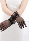 Kısa Boy Likralı Güpürlü Yetişkin Tül Eldiven Siyah Renk