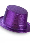 Koyu Mor Renk Violet Parıltılı Simli Fötr Silindir Parti Şapkası