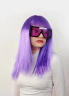 Lila Renk Uzun Düz Parti Peruğu