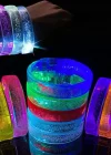Mavi Led Işıklı Baskı Yapılabilen Pilli Bileklik Bilezik 1,5 Cm Genişlik