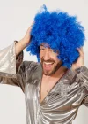 Mavi Renk Kıvırcık Afro Bonus Peruk