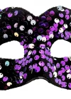 Mor Renk Arkadan Lastikli Pul Payet İşlemeli Balo After Parti Maskesi