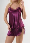 Mor Saten Babydoll Şortlu Takım - 330
