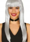Platin Gri Gümüş Renk Uzun Parti Peruğu Uzun Takma Peruk