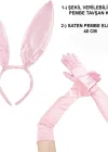 Saten Kaplama Soft Pembe Eldiven 40 Cm Ve Tavşan Kulak 2 Li Set