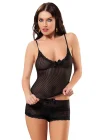 Siyah Dantelli Babydoll Şortlu Takım - 1483