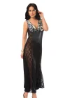 Siyah Dantelli Saten Gecelik - 085