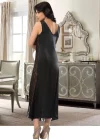 Siyah Dantelli Saten Gecelik - 085