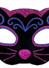 Siyah Kadife Kaplama Üzeri Pembe Mavi Sim İşlemeli Kedi Maskesi 20x13 Cm