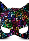 Siyah Kadife Kumaş Üzerine Rengarenk Payetli Pullu Parti Maskesi 16x14 Cm
