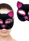 Siyah Renk Fuşya Simli Süet Kaplama Kedi Maskesi 18x14 Cm